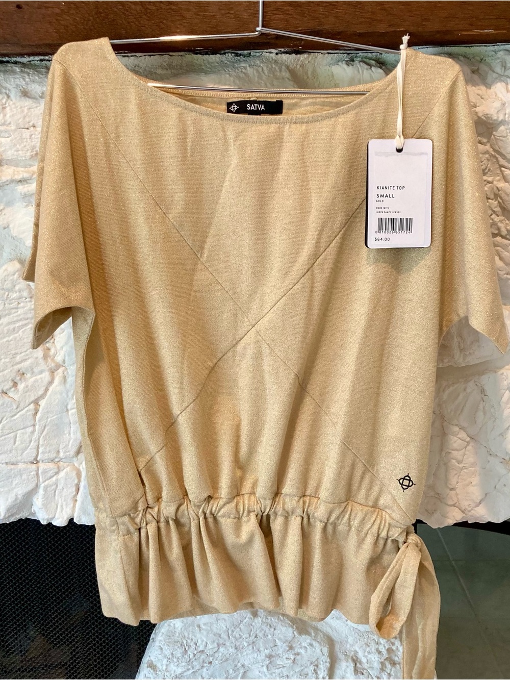 NWT Satva Shimmery Gold Drawstring Waist Top